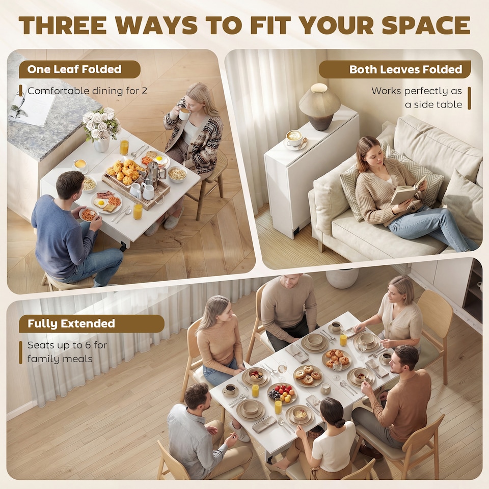 image 1 of HOMCOM 80-140 cm Folding Dining Table for 4-6 Drop Leaf Table White