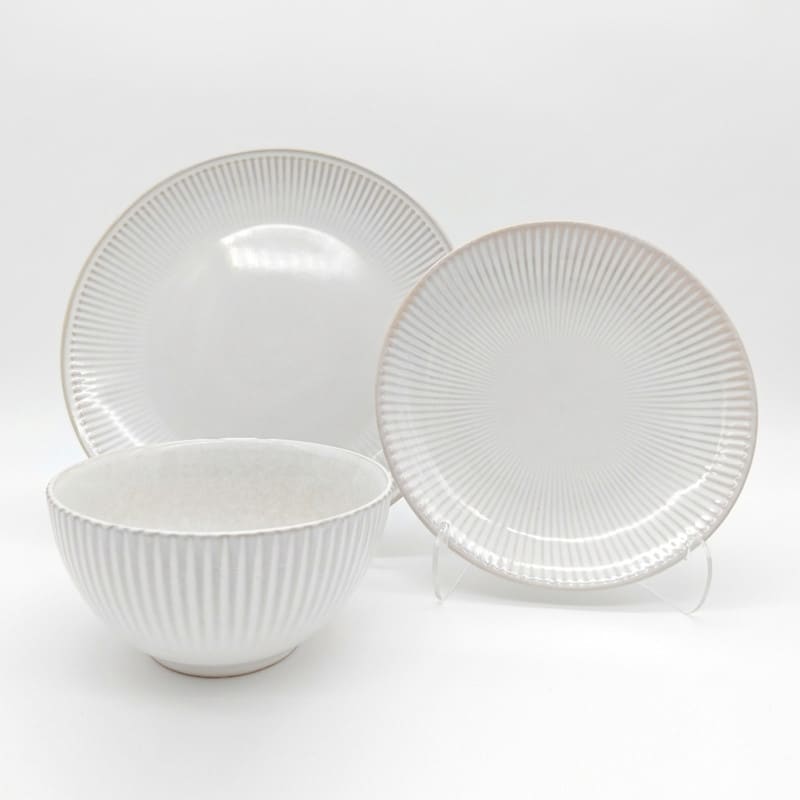 Reactive Cream Glaze Dinner Set Plates Bowls 12pc Set