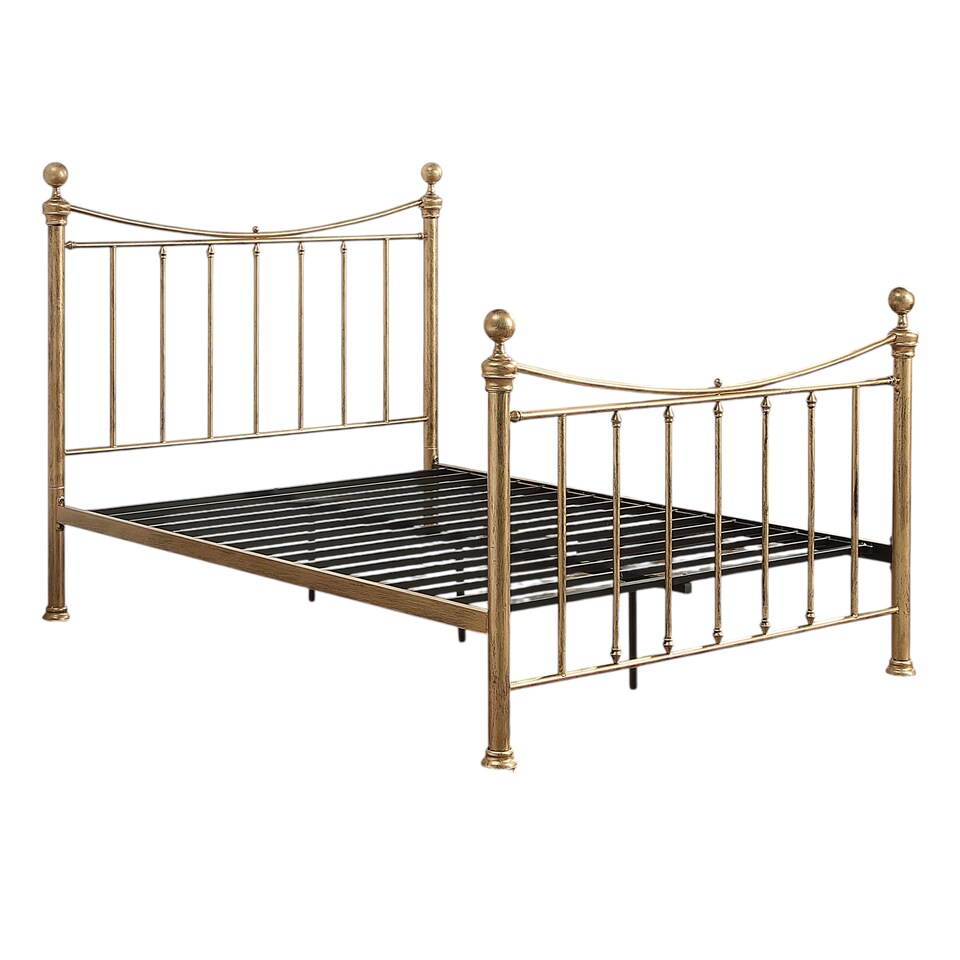 image 1 of Hampstead Traditional Style Distressed Antique Brass Effect Metal Bed Frame | Bronze | Antique Brass | King