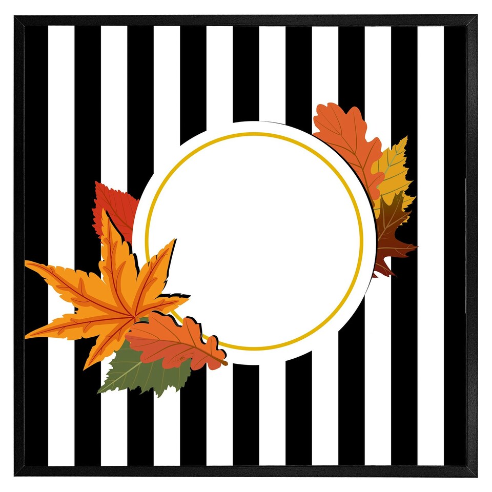 image 1 of Blach stripes, autumn leaves (Picture Frame) White | S
