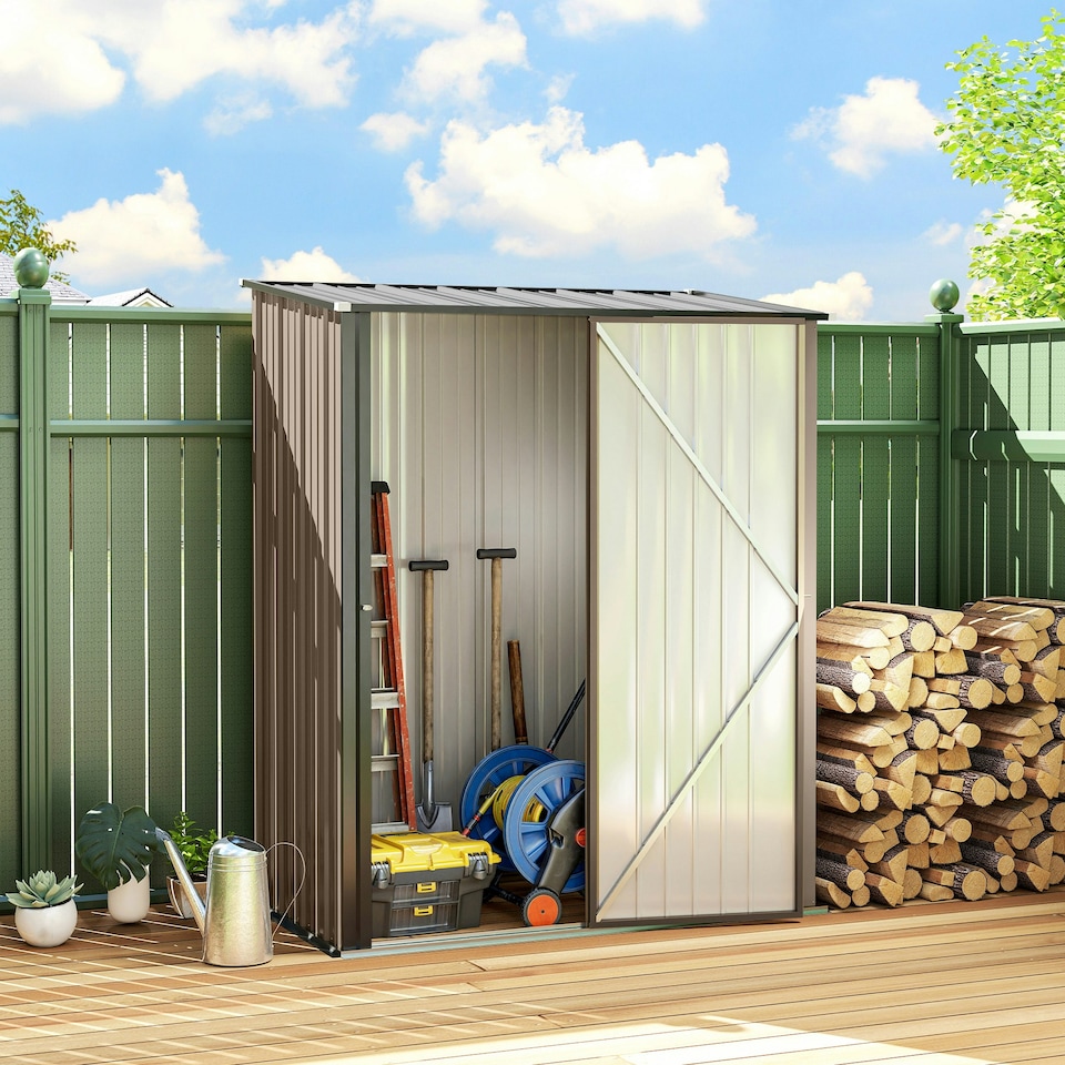 image 1 of Outsunny 5ft x 3ft Lean to Garden Shed, Metal Outdoor Storage Shed with Single Lockable Door, Tool Storage Shed for Garden, Patio, Green