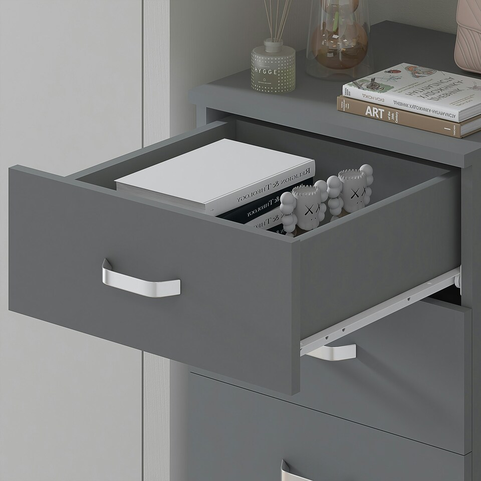 image 1 of FWStyle Tunis 5 Drawer Tallboy Slim Chest Of Drawers - Matt Grey