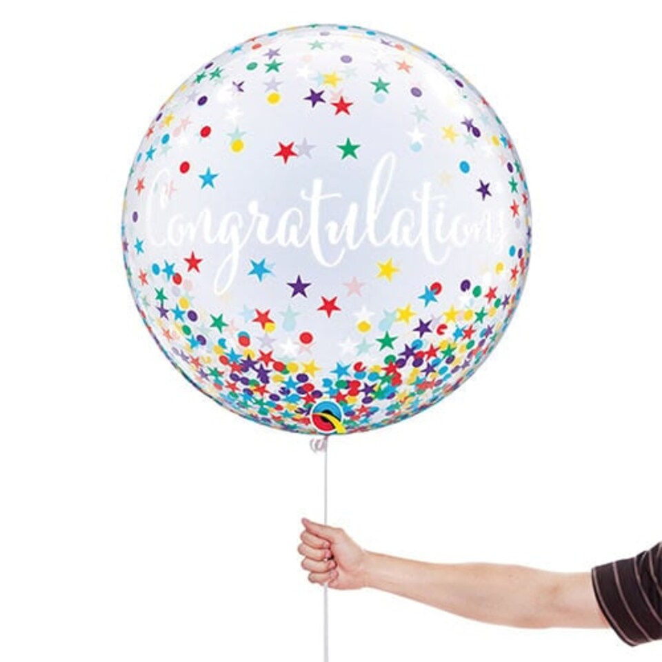 image 1 of Congratulations Confetti Stars See-Thru Bubble Helium Qualatex Balloon 56cm / 22 in Multi