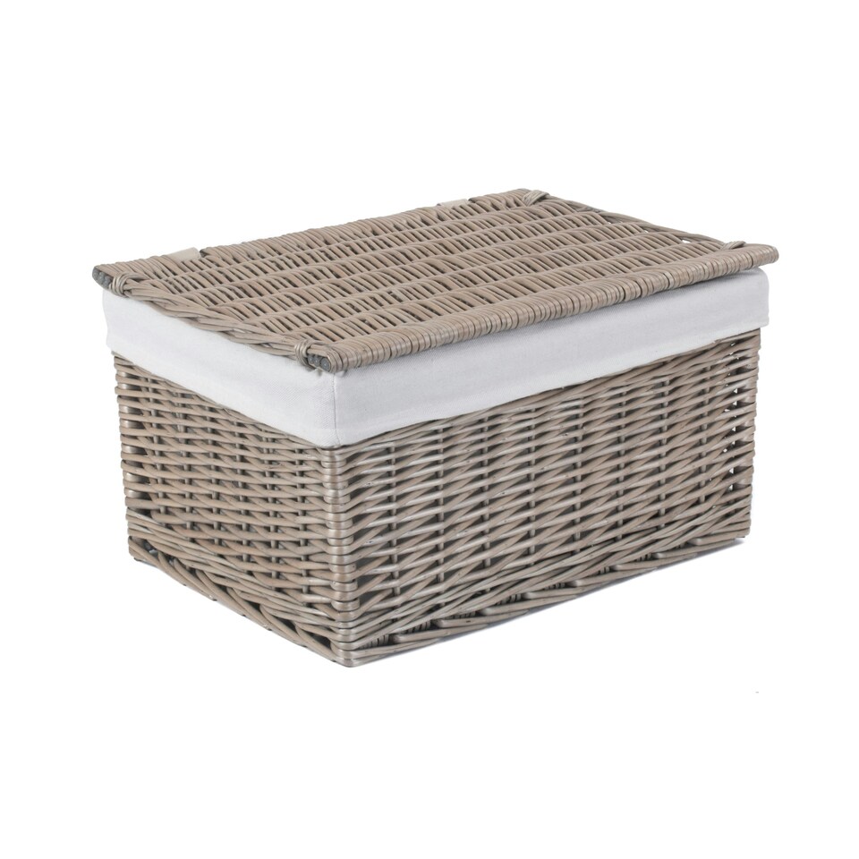 image 1 of Antique Wash Cotton Lined Wicker Storage Basket Brown | Brown | M