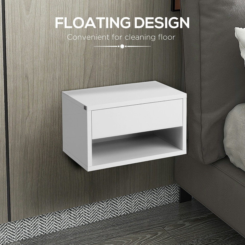 image 1 of HOMCOM Floating Bedside Table Set of 2 Wall Mounted Nightstand W/ Drawer Black