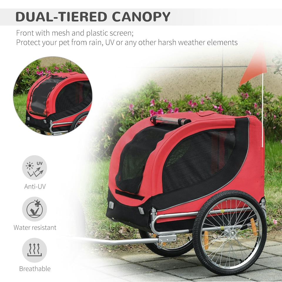 image 1 of PawHut Dog Bike Trailer Pet Cart Bike Carrier Travel with Hitch Coupler Red