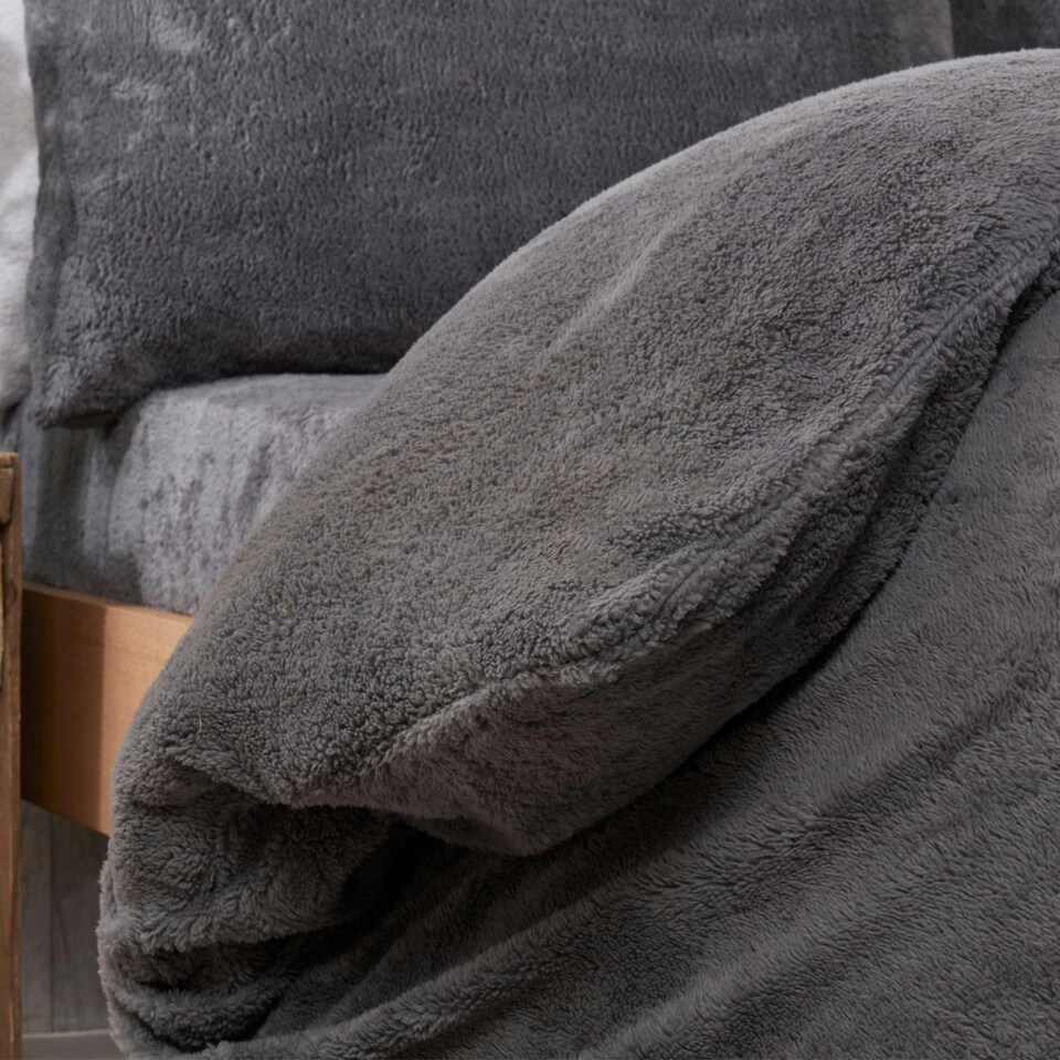 image 1 of OHS Teddy Duvet Cover with Pillowcase Set, Single - Charcoal