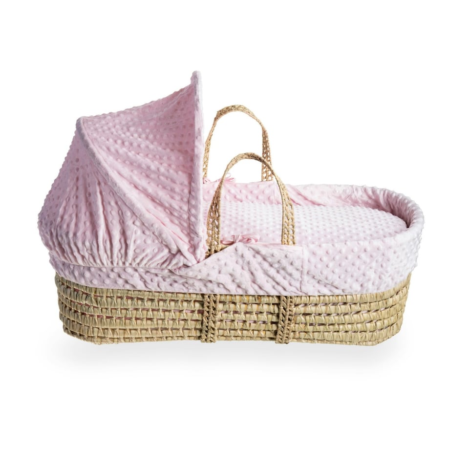 image 1 of Clair de Lune Dimple Palm Moses Basket With Folding Stand - Pink