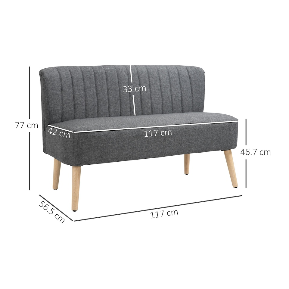 image 1 of HOMCOM Linen-Feel Double Sofa w/ Wood Frame Padding Back, Grey