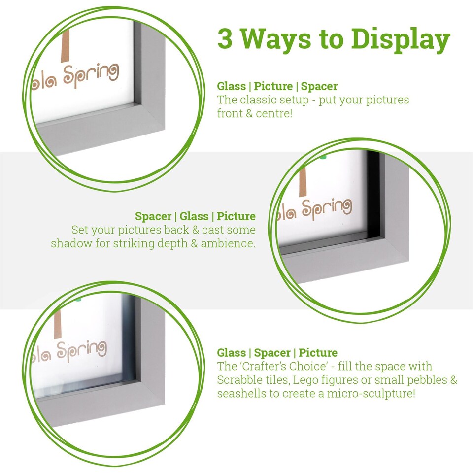 image 1 of Nicola Spring 8 x 8" Photo Frame - Grey - 3D Photo Frame Picture Frame Box Portrait Display Case (22.5 x 22.5cm)