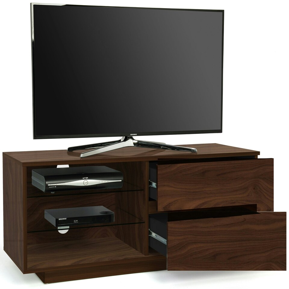 image 1 of Centurion Supports Gallus Premium Walnut with 2-Walnut Drawers and 3-Shelves 32"-55" LED/OLED/LCD TV Cabinet Brown