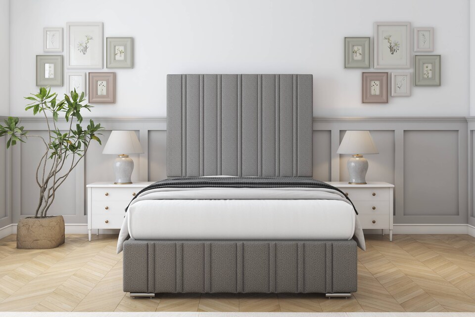 image 1 of Sloomy Langston Pewter Dumfries Bed Frame With Mattress With 50" Upholstered Headboard 5' King