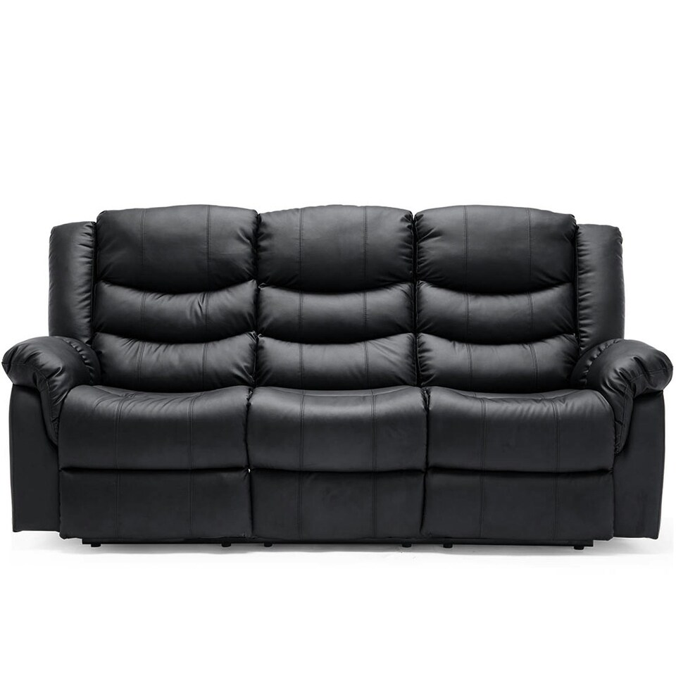 image 1 of Seattle 3 Seater Electric High Back Bonded Leather Recliner Sofa (Black)