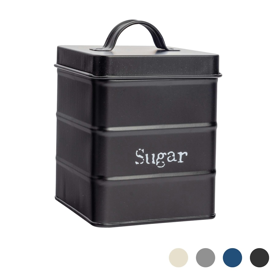 image 1 of Harbour Housewares Black Vintage Metal Kitchen Sugar Canister Kitchen Caddy Kitchen Storage Containers Canisters