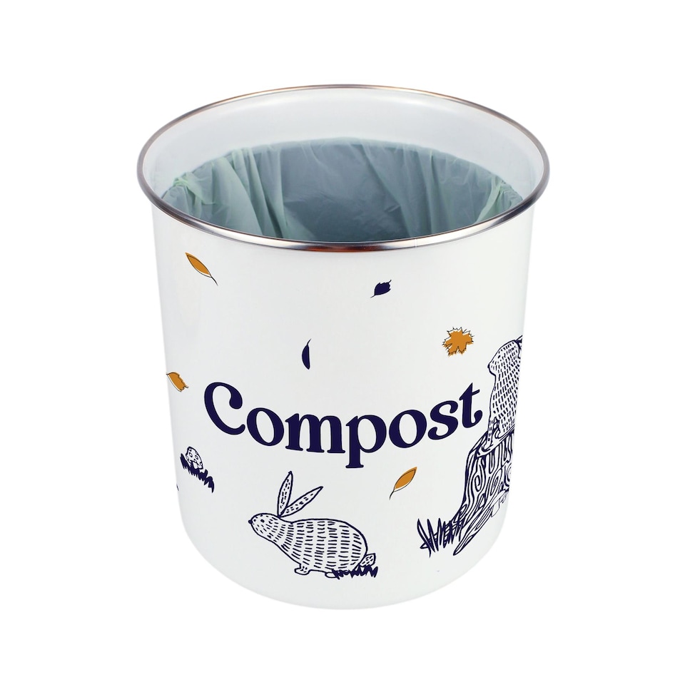 image 1 of Woodland Rabbits Compost Caddy - Metal 2L Decorative Kitchen Food Waste Bin