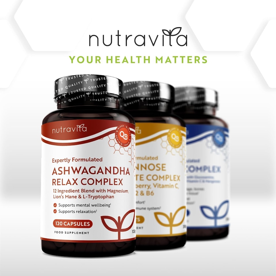 image 1 of Nutravita Ashwagandha KSM-66 7200mg Before Extraction - Relax Complex with Magnesium & L-Tryptophan - Supports Mental Wellbeing - 120 Capsules