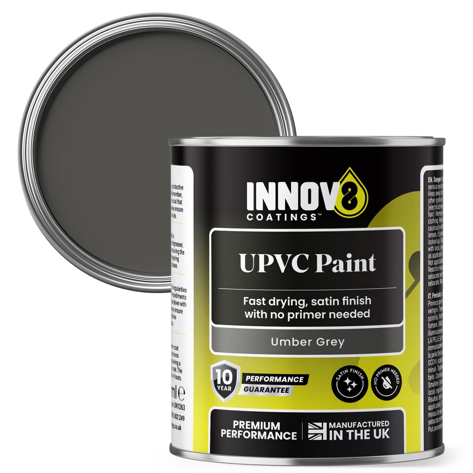 image 1 of Innov8 Coatings uPVC Paint 250ml Satin Finish - Plastic Door & Window Frame Paint - Umber Grey