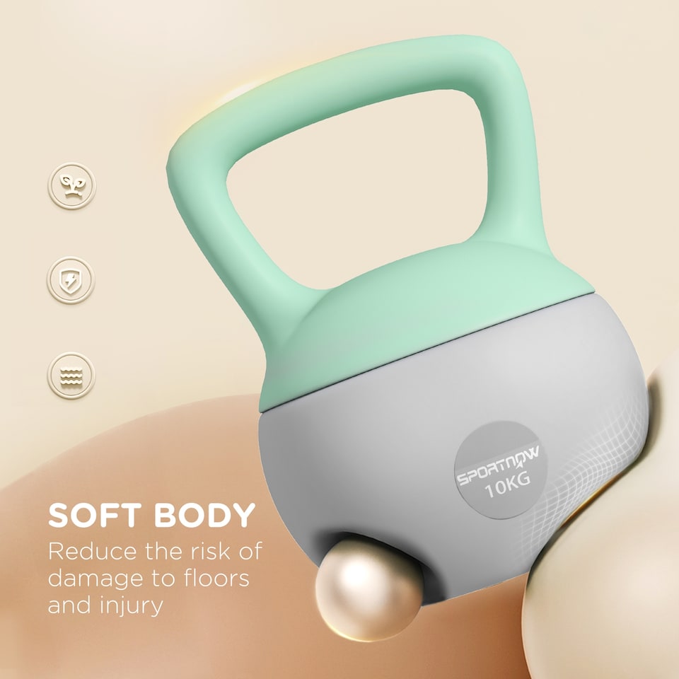 image 1 of (10KG, Grey and Green) SPORTNOW Home Gym Kettlebell with Non-Slip Handle