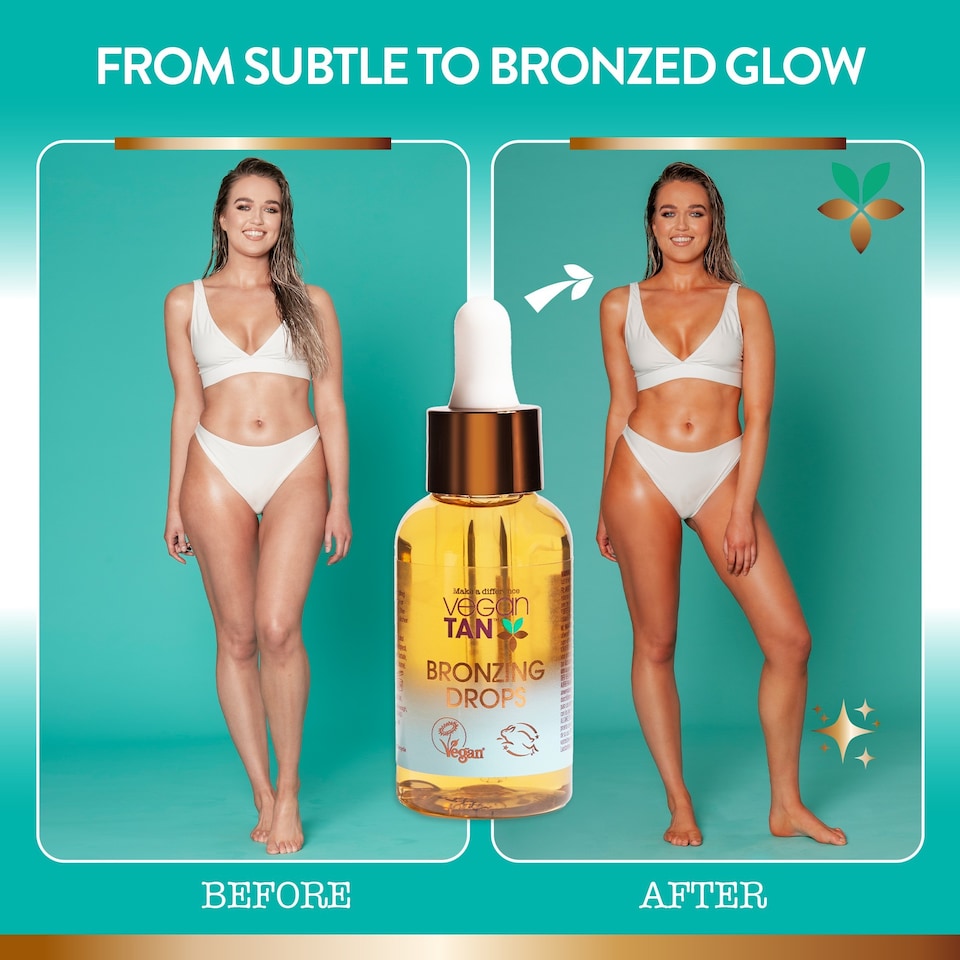 image 1 of VeganTan Mix-In Bronzing Drops for Sun-Kissed, Buildable Tan, Self Tanning Drops for Face and Body, Boosts Skins Glow and Hydration, Suitable for All Skin Tones 50ml