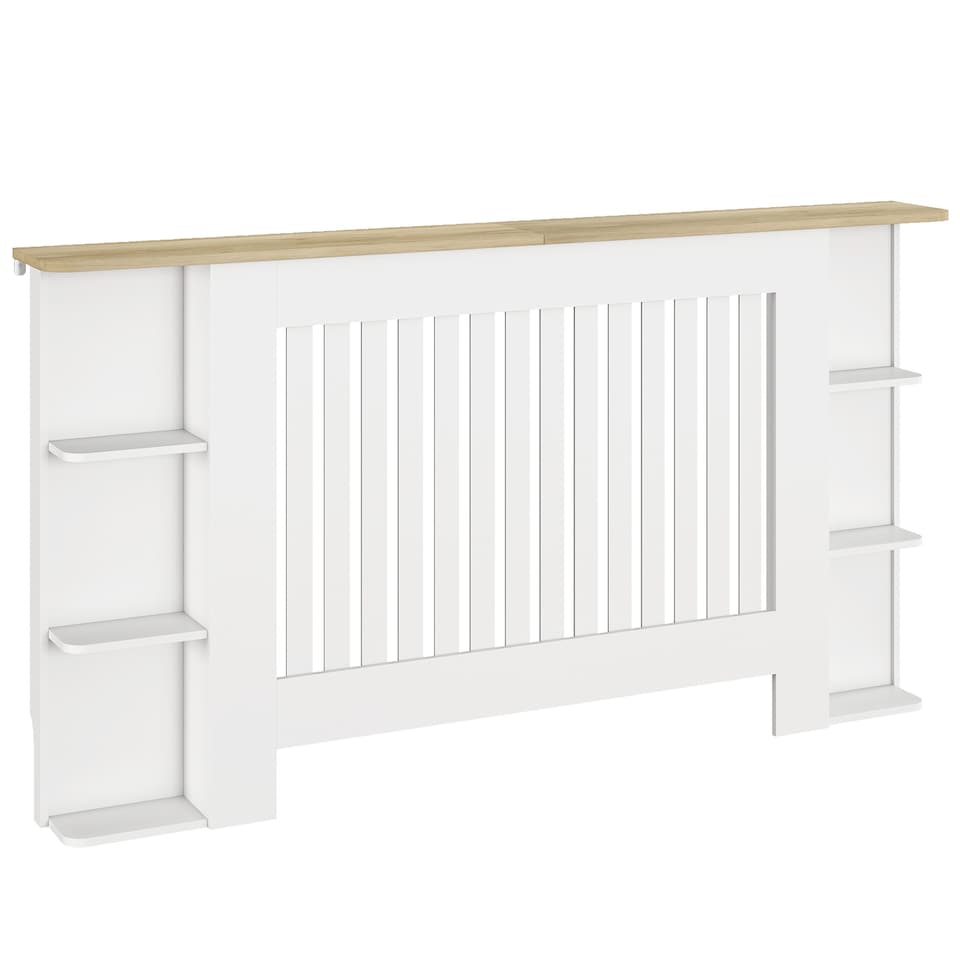 image 1 of HOMCOM Radiator Cover with Open Storage Shelves, Vertical Slatted Cabinet Shelf Heater Cover for Living Room, Hallway, Large, White (H: 83 / W: 152 / D: 19 cm) | White