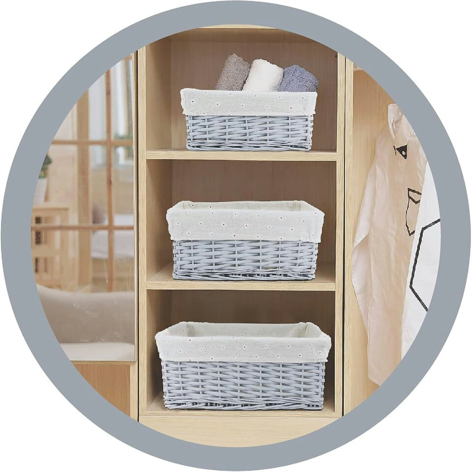 image 1 of Marco Paul Set of 3 Grey Storage Baskets Decorative Storage Boxes Wicker Basket Grey