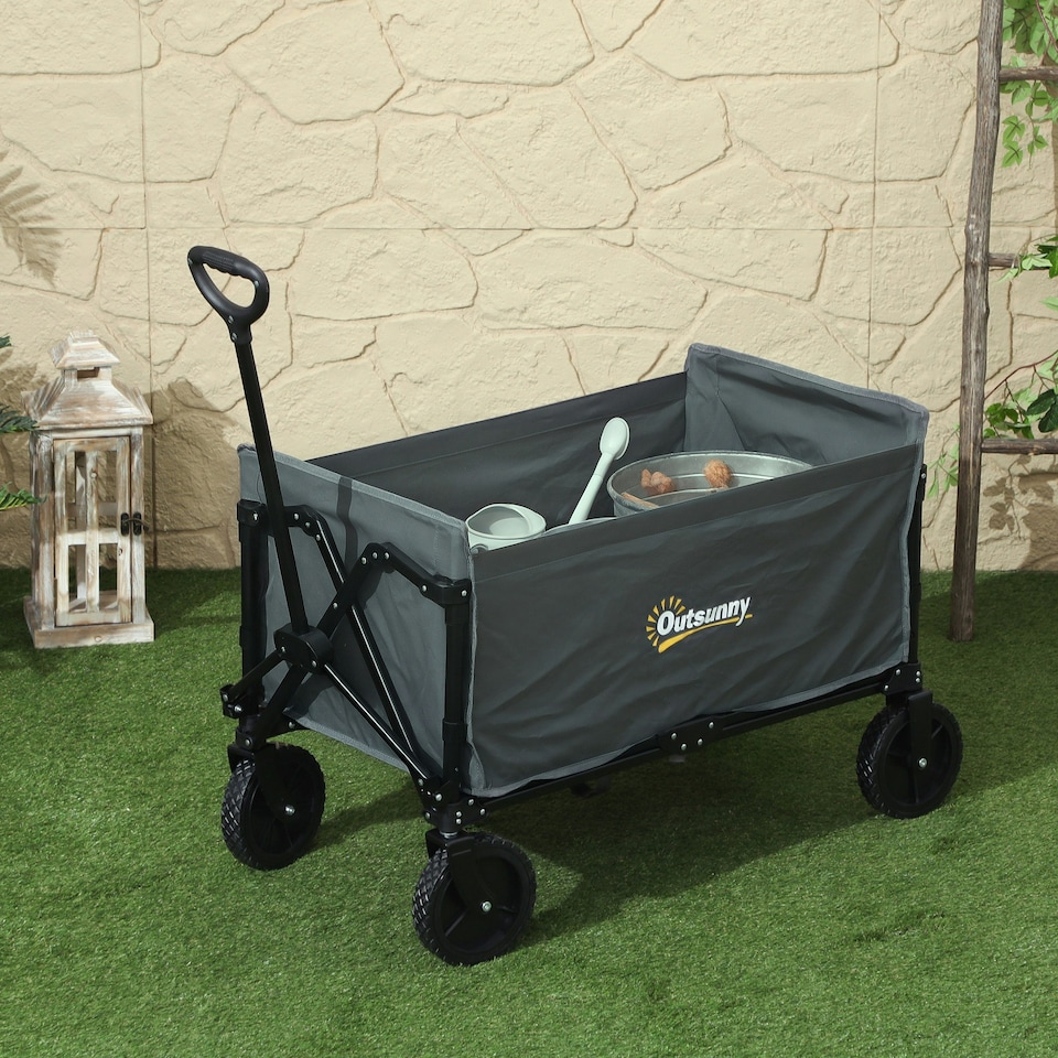 image 1 of Outsunny 120L Folding Collapsible Wagon with Adjustable Handle, Black