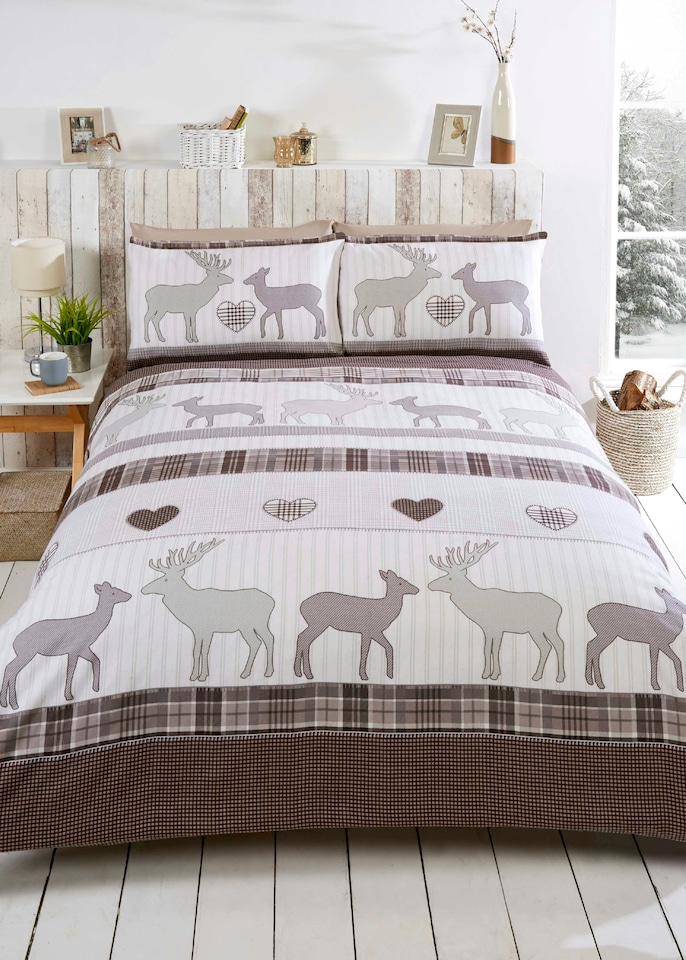 image 1 of St Andrews Cotton Bed Cover Duvet Cover Set | Brown | Natural | Double | 1