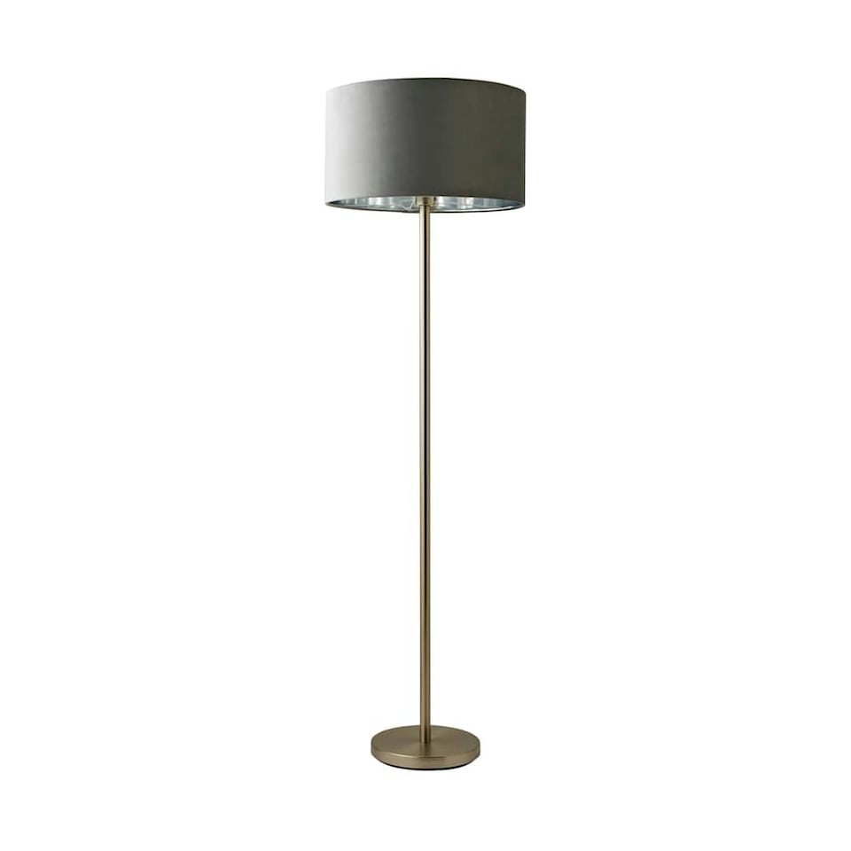 image 1 of ValueLights Charlie Brushed Chrome Floor Lamp Black Taper Shade & Bulb | Silver