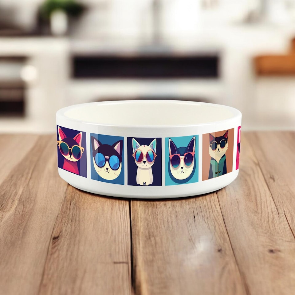 image 1 of Cool Cats Small Ceramic Bowl Set - Food/Water Dishes For Cats