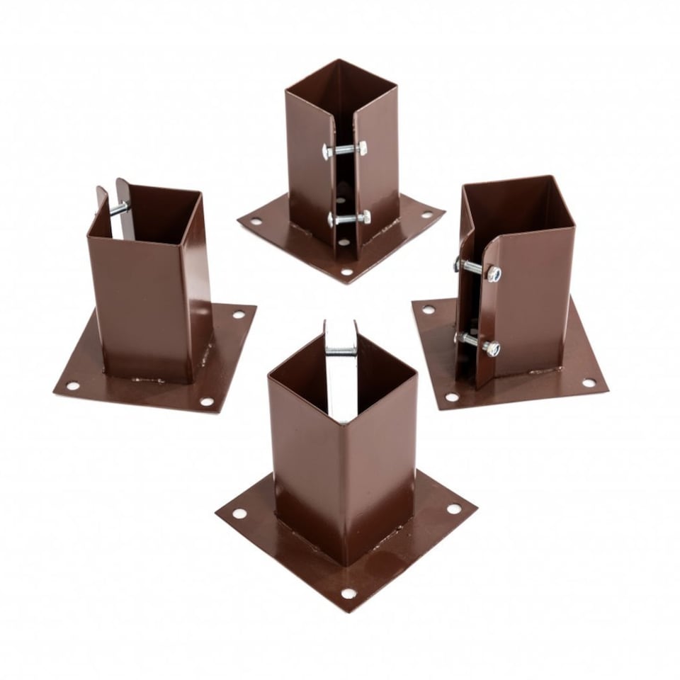 image 1 of 4x Heavy Duty Bolt Down Fence Post Shoe Grip Holder - 100 x 100mm | Brown | 4