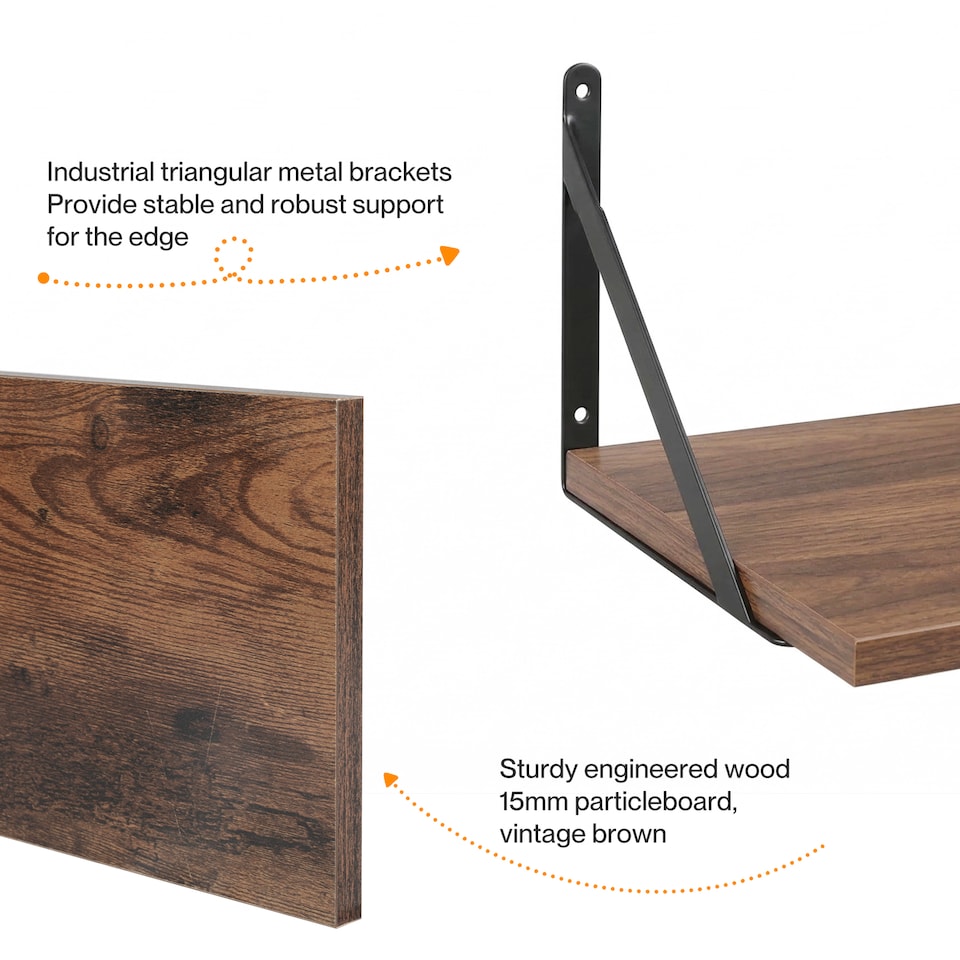 image 1 of Levede Floating Shelves Wall Wood Rustic with Brackets Vintage Brown Set of 3