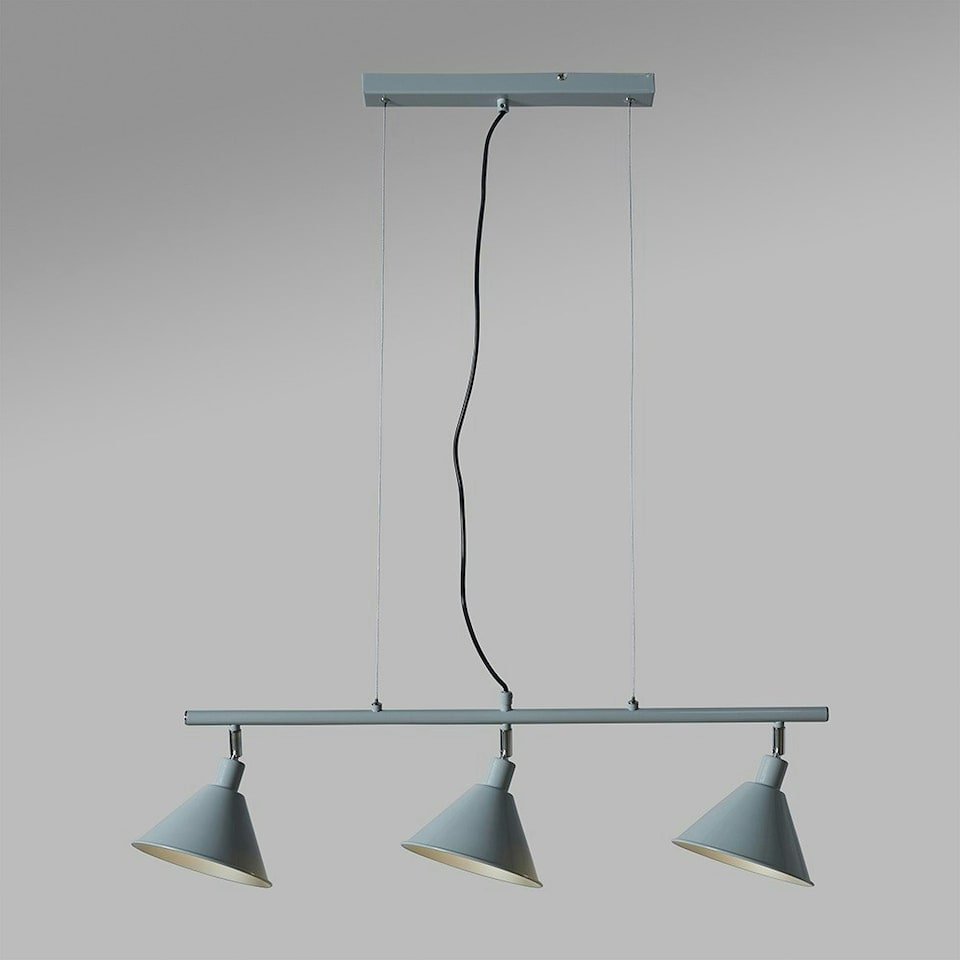 image 1 of ValueLights 3 Way Suspended Ceiling Light With Grey Silver Metal Cone Shades | Grey