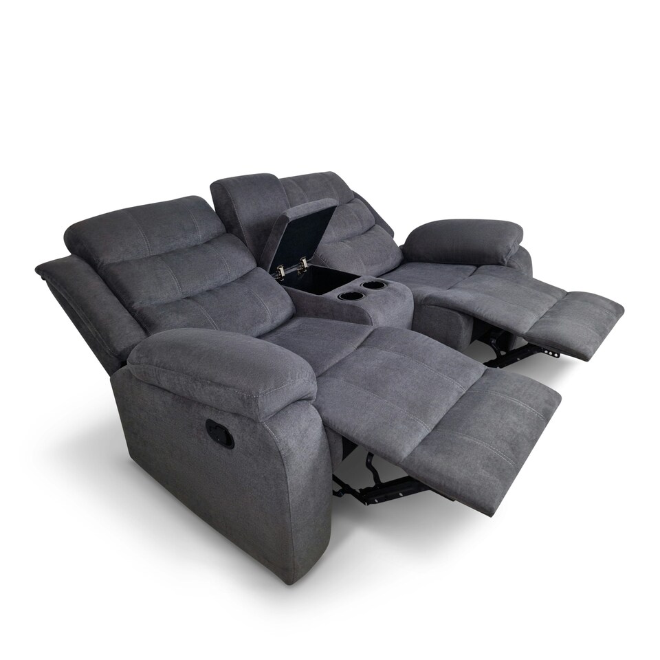 image 1 of Boston 2 Seater Manual Recliner Sofa w Drinks Console Grey