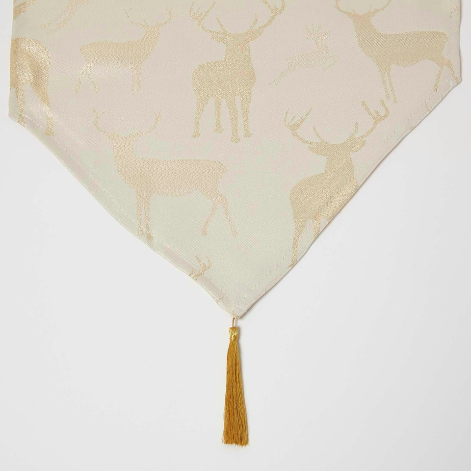 image 1 of Homescapes Gold Stag Christmas Table Runner - 33 x 182 cm | Gold | 1