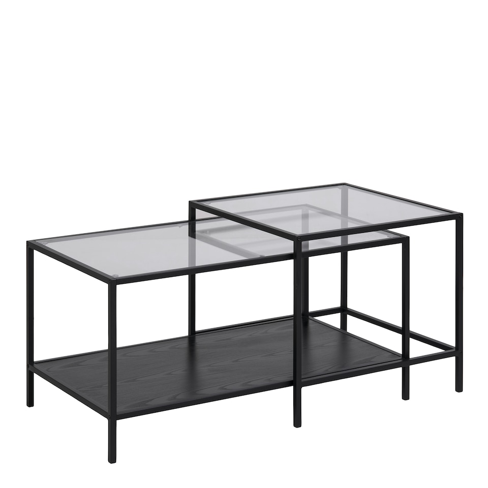 image 1 of Seaford Black Metal Coffee Table Set with Glass Top