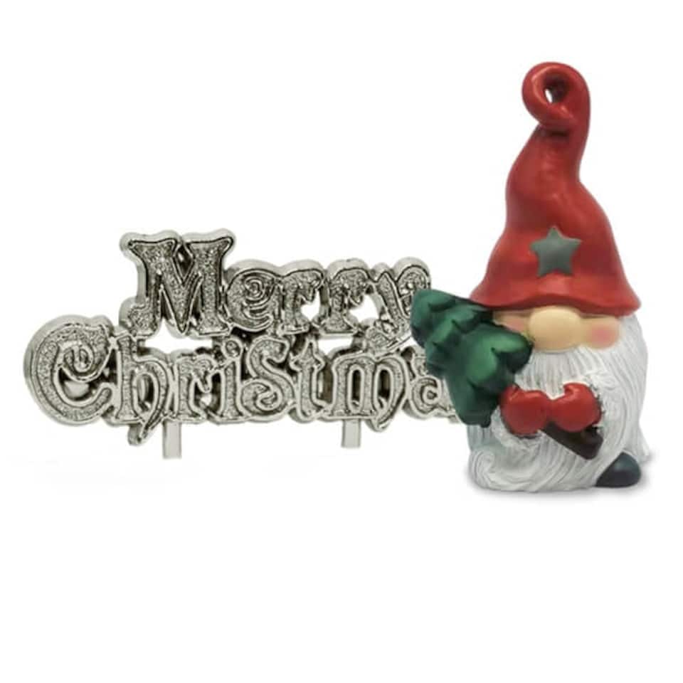image 1 of Anniversary House Christmas Gonk Resin Cake Topper & Silver Christmas Motto