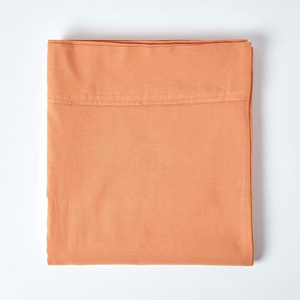 image 1 of Homescapes Burnt Orange Linen Flat Sheet, Double Orange | Double