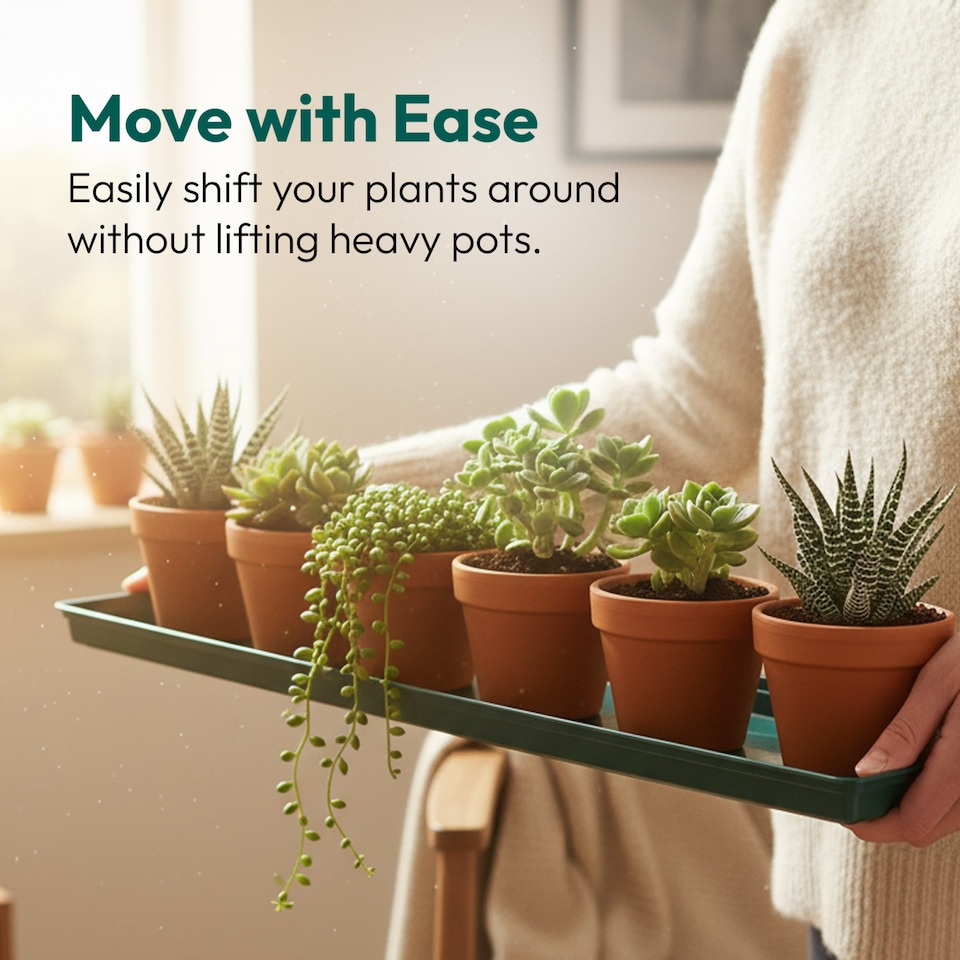 image 1 of 69cm Large Windowsill Plant Tray Plastic Drip Tray for Indoor Outdoor Plant Pots Pack of 2