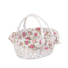 Small White Swing Handle Wicker Shopper with Garden Rose Lining | Multi | Garden Rose