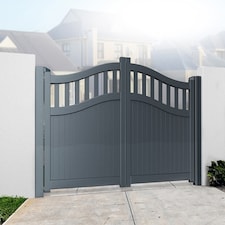 Double Swing Gate 3250x1600mm Grey - Vertical Solid Infill and Bell-Curved Top Full Privacy Driveway Gate Grey