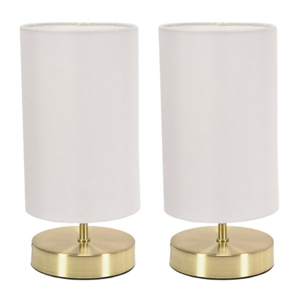 image 1 of ValueLights Pair Francis Gold Touch Table Lamps White Shades & Bulbs