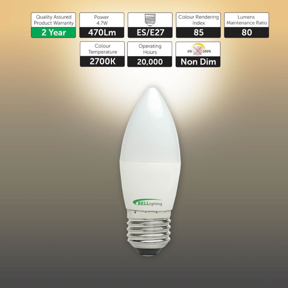 image 1 of BELL Lighting E27 Edison Screw LED Candle  Warm White 2700K 4.7W Light Bulb