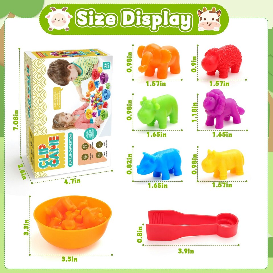 image 1 of Animal Counting Clip Game Colour Sorting Toys Bowl and Tweezers Montessori Toy