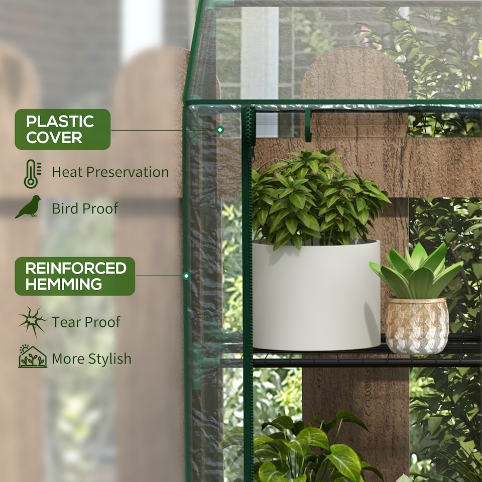 image 1 of Outsunny Mini Green House with 3 Tier Shelves, 151H x 143W x 46Dcm, Clear