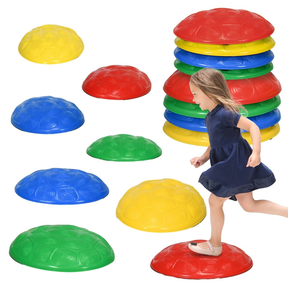 image 1 of ZONEKIZ 8PCs Balance River Stones w/ Non-Slip Mats for Ages 3-8 Years