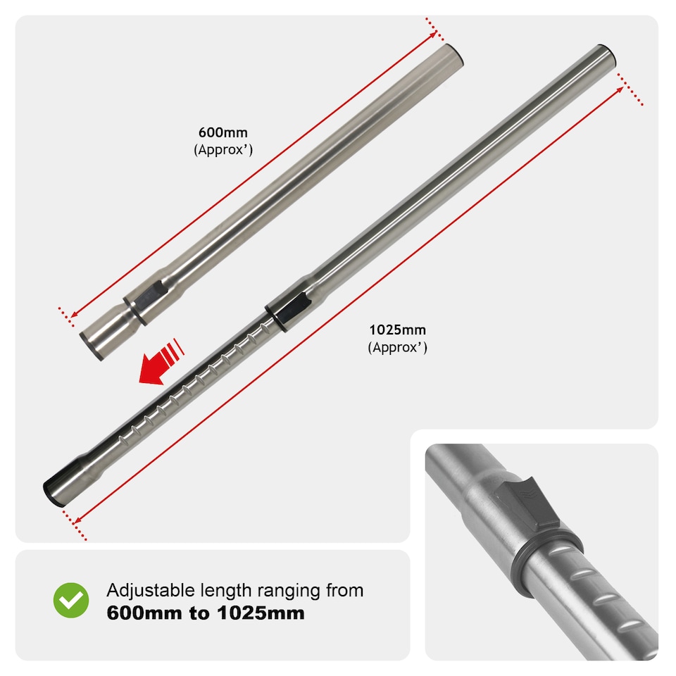 image 1 of SPARES2GO Extension Rod Tube + Floor Brush Tool Compatible with Miele C1 C2 C3 S4000 S5000 S8320 Cat & Dog Vacuum Cleaners (35mm)