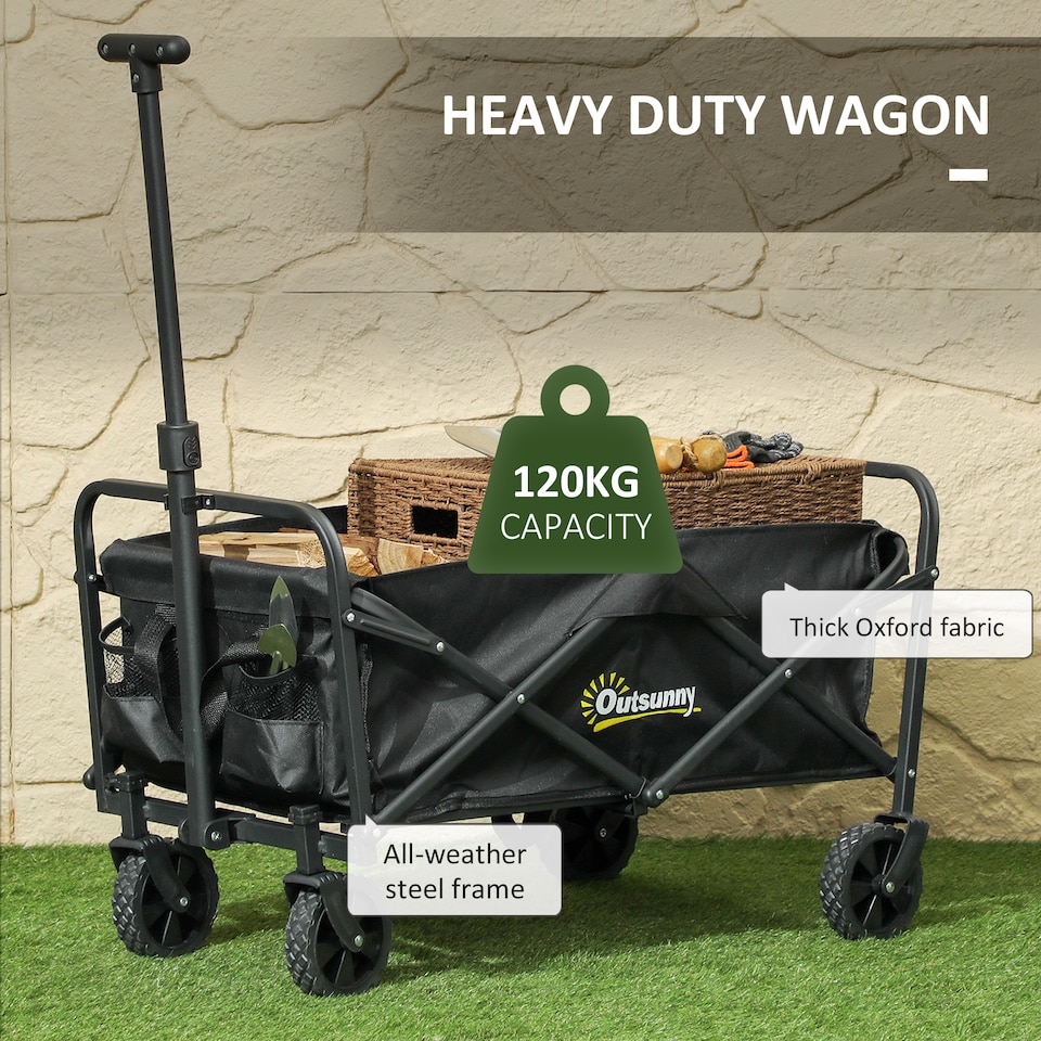 image 1 of Outsunny 62L Festival Trolley, 120kg Heavy Duty Folding Trolley Cart, Black