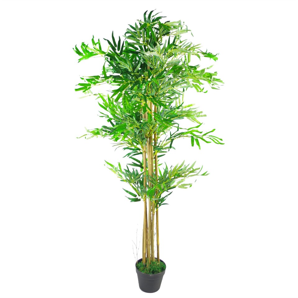 image 1 of 150cm (5ft) Realistic Artificial Bamboo Plants Trees - XL with Gold Metal Planter | Green | 5ft