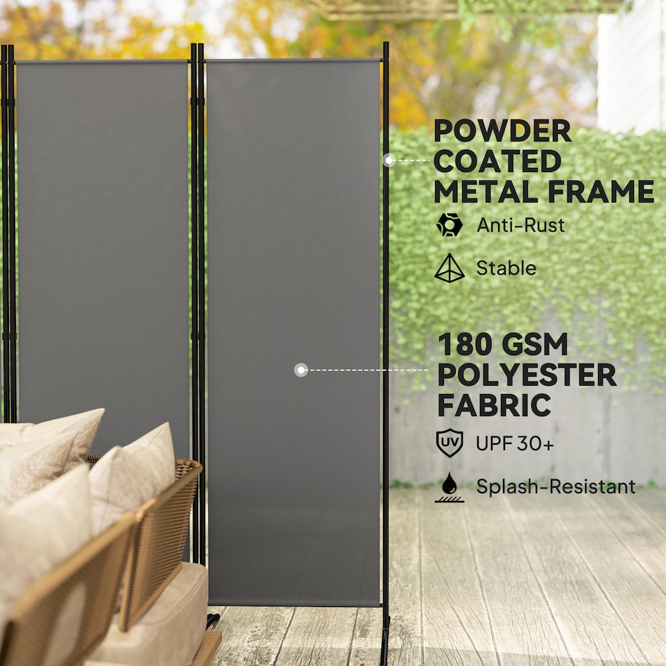 image 1 of Outsunny Garden Privacy Screen Foldable 6 Panel Room Divider, Dark Grey