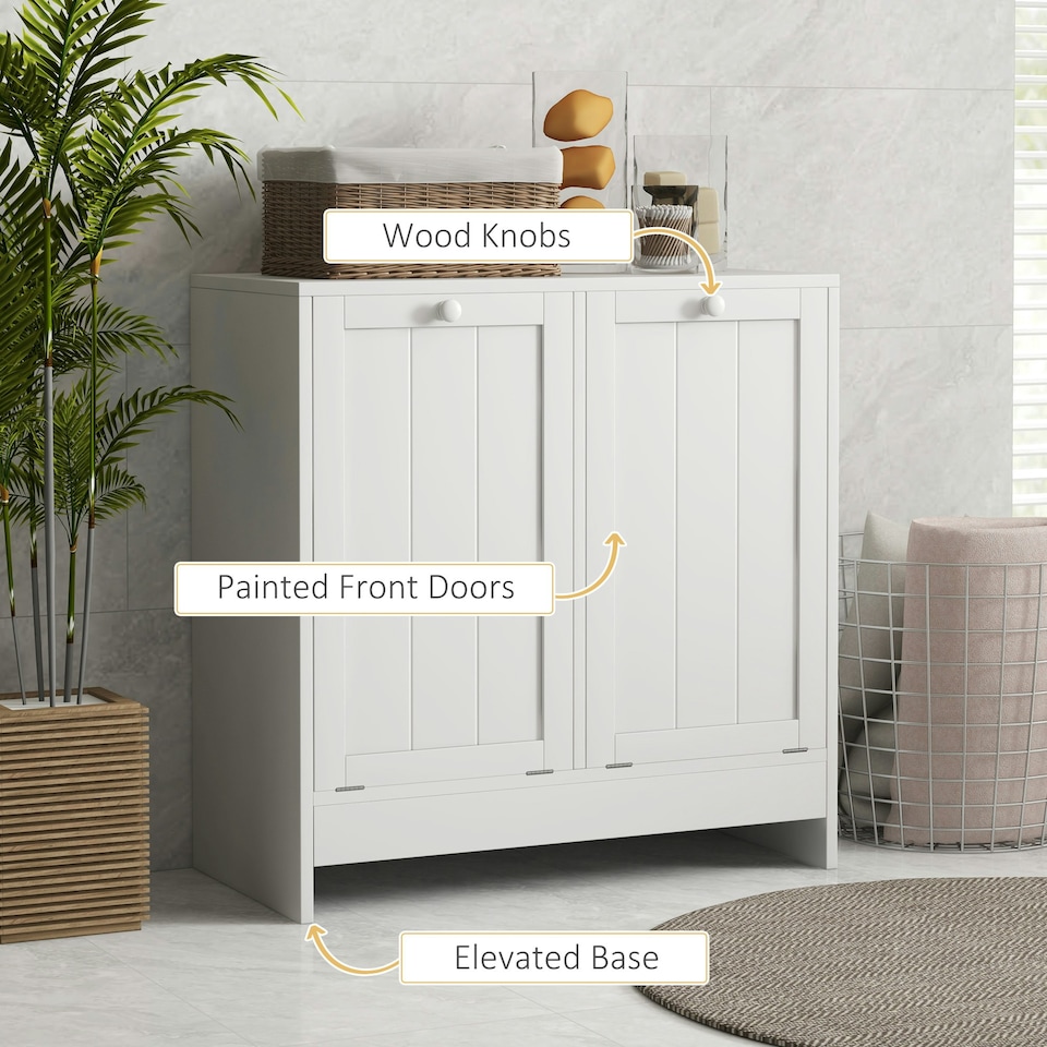 image 1 of kleankin Tilt-out Laundry Storage Cabinet with 2 Compartment Hampers, White